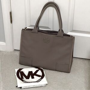 Tory Burch Ella Canvas Leather Tote in French Gray